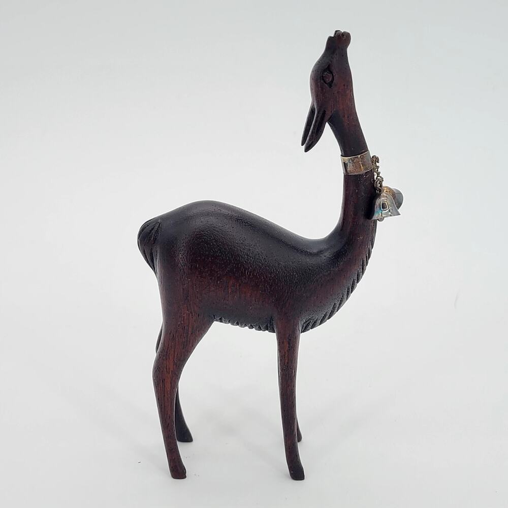 Vintage Wood Hand Carved Llama Alpaca Figurines with Sterling Silver Bells Peru - Picture 2 of 8